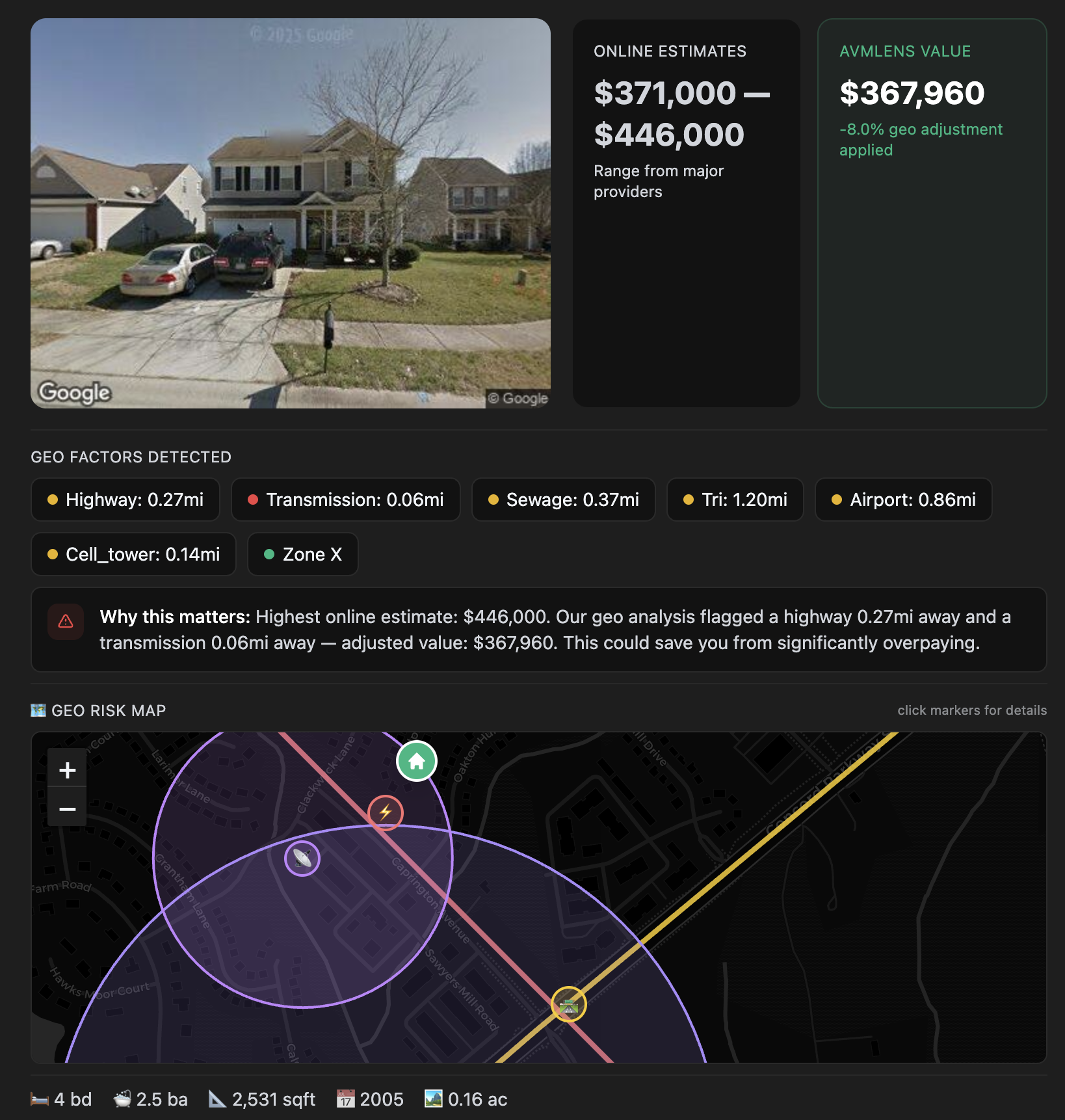 Sample AVMLens geo-risk map preview